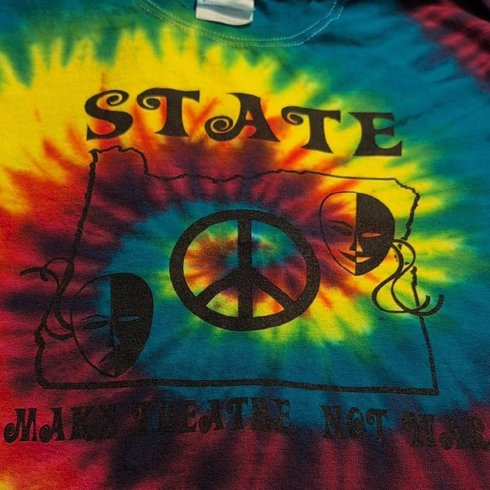 Tie-Dye T-Shirt Oregon Thespian State Conference 2011 Make Theatre Not War, Sz S